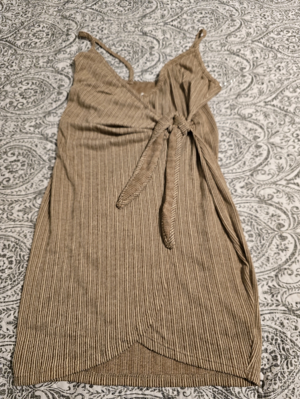 Tie-Front Mini Slip Dress in Tan